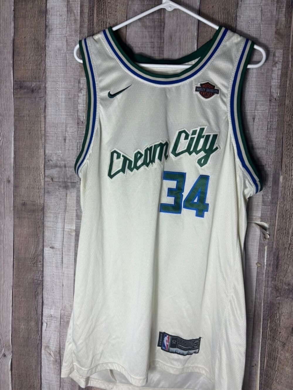 Nike Swingman Giannis Antetokounmpo Bucks Cream City Jersey 52 XL Harley Patch